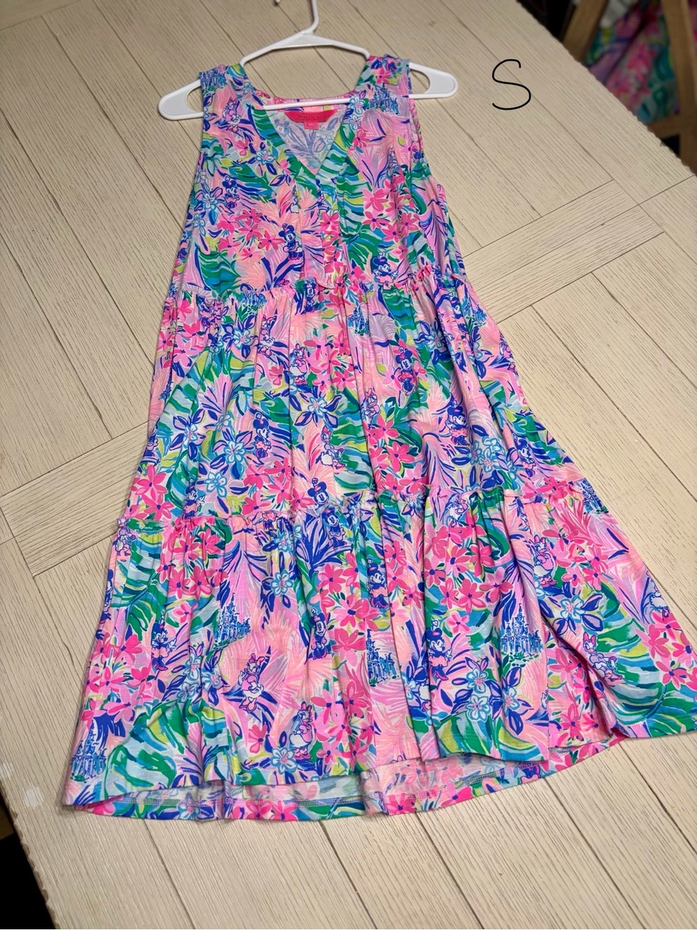 Lilly Pulitzer Disney Dreamin’ Pink and Blue Floral Tiered Midi Dress